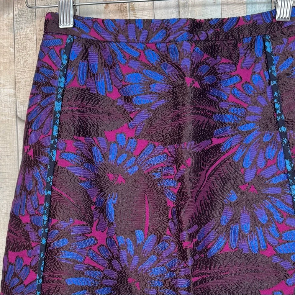 J Crew 0 Piped‎ Jacquard Floral Print Mini Length Skirt Pink Blue Brocade $128